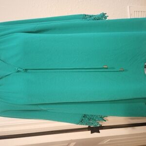 Catherines 3 Quarter Sleeve Exclusive Decoratve Blouse 1X, Green